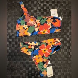 Lulu’s Floral One-Shoulder Bikini Set - Bold Multicolor Floral Print